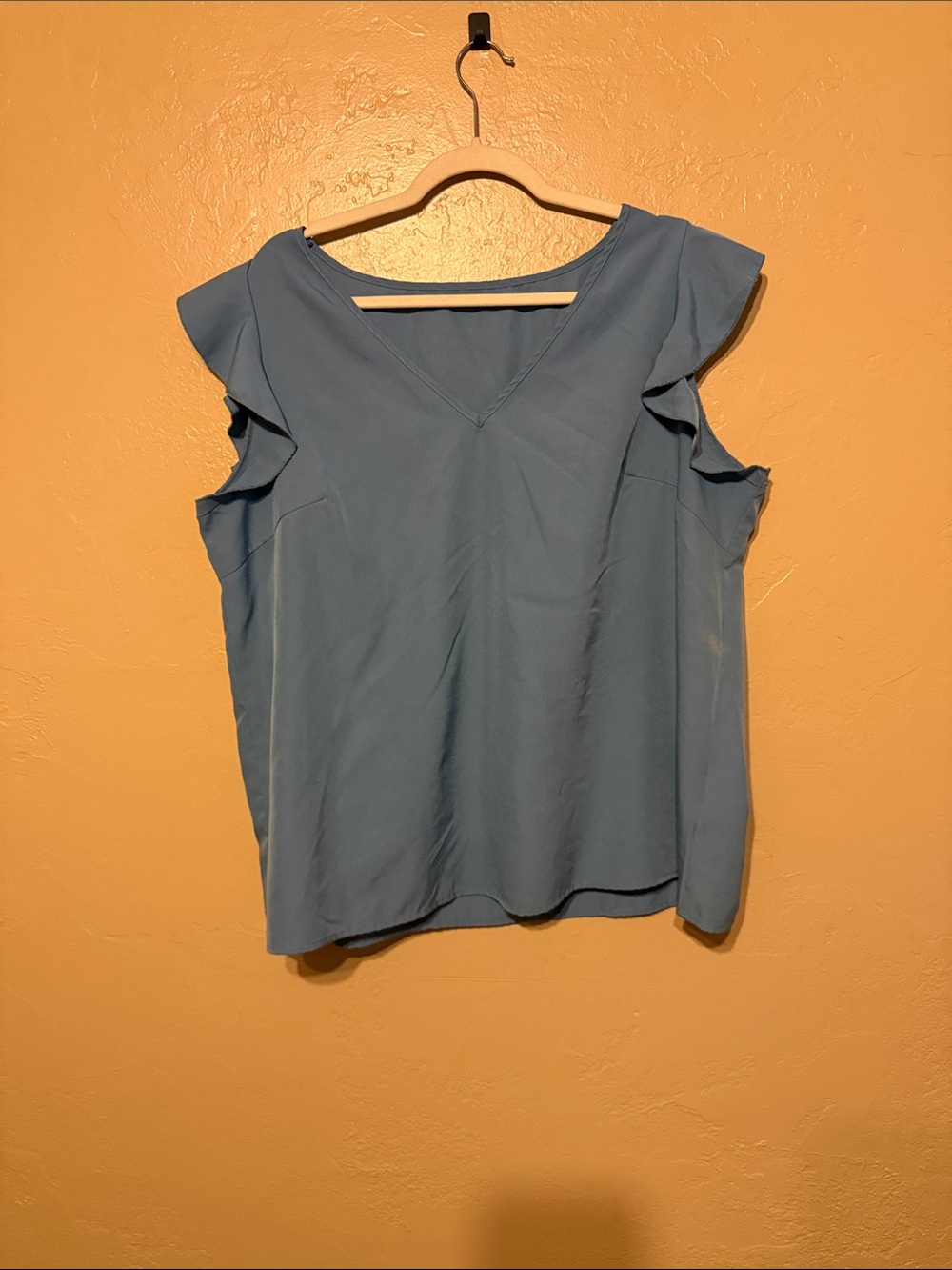 SHEIN Light Blue Ruffle Sleeve V-Neck Blouse